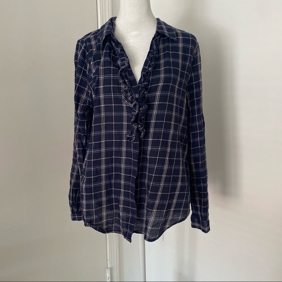JOIE Fara B Plaid Ruffle Neck Button Down - Picture 4 of 8